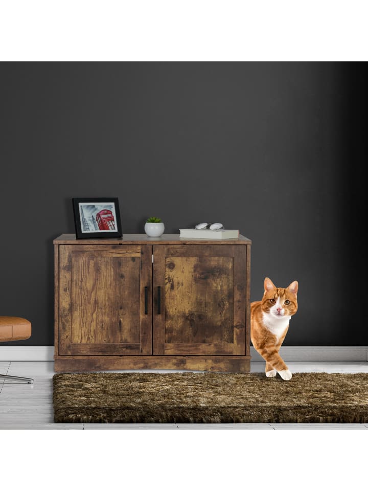 relaxdays Katzenschrank in Braun - (B)75,5 x (H)50 x (T)50 cm günstig kaufen onesize