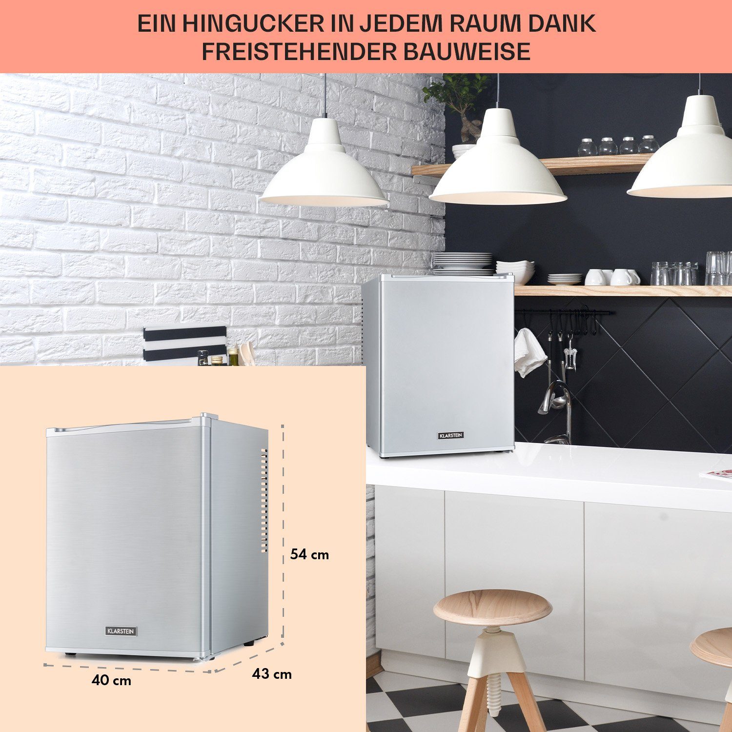 Klarstein Table Top Kühlschrank HEA-HappyHour-32Slb 10035244A, 54 cm hoch, 40 cm breit, Hausbar Minikühlschrank ohne Gefrierfach Getränkekühlschrank klein
