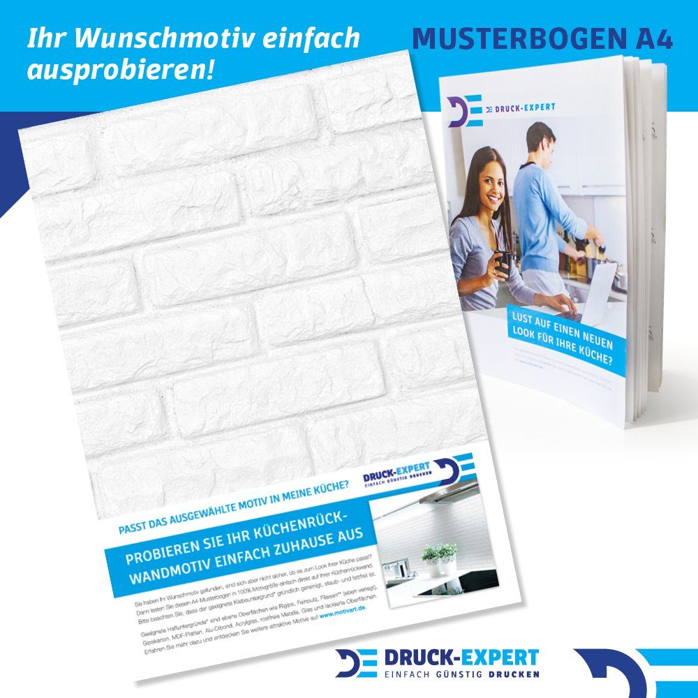 DRUCK-EXPERT Küchenrückwand Küchenrückwand Ziegelwand Weiß Premium Hart-PVC 0,4 mm selbstklebend