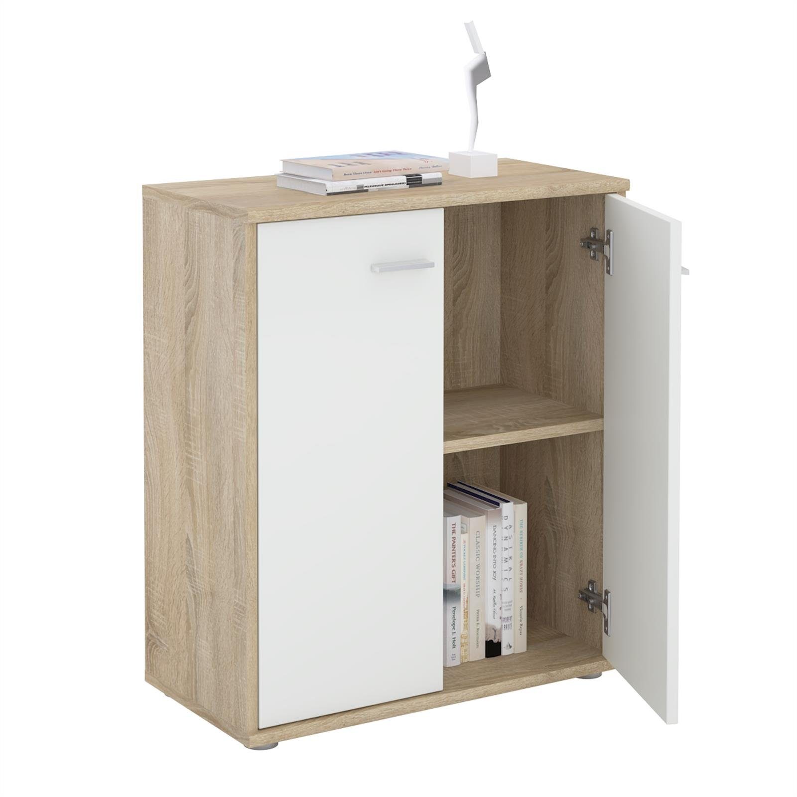 CARO-Möbel Highboard TOMMY, Kommode Sideboard Schrank in Sonoma Eiche / weiß 2 Türen Wohnzimmer An