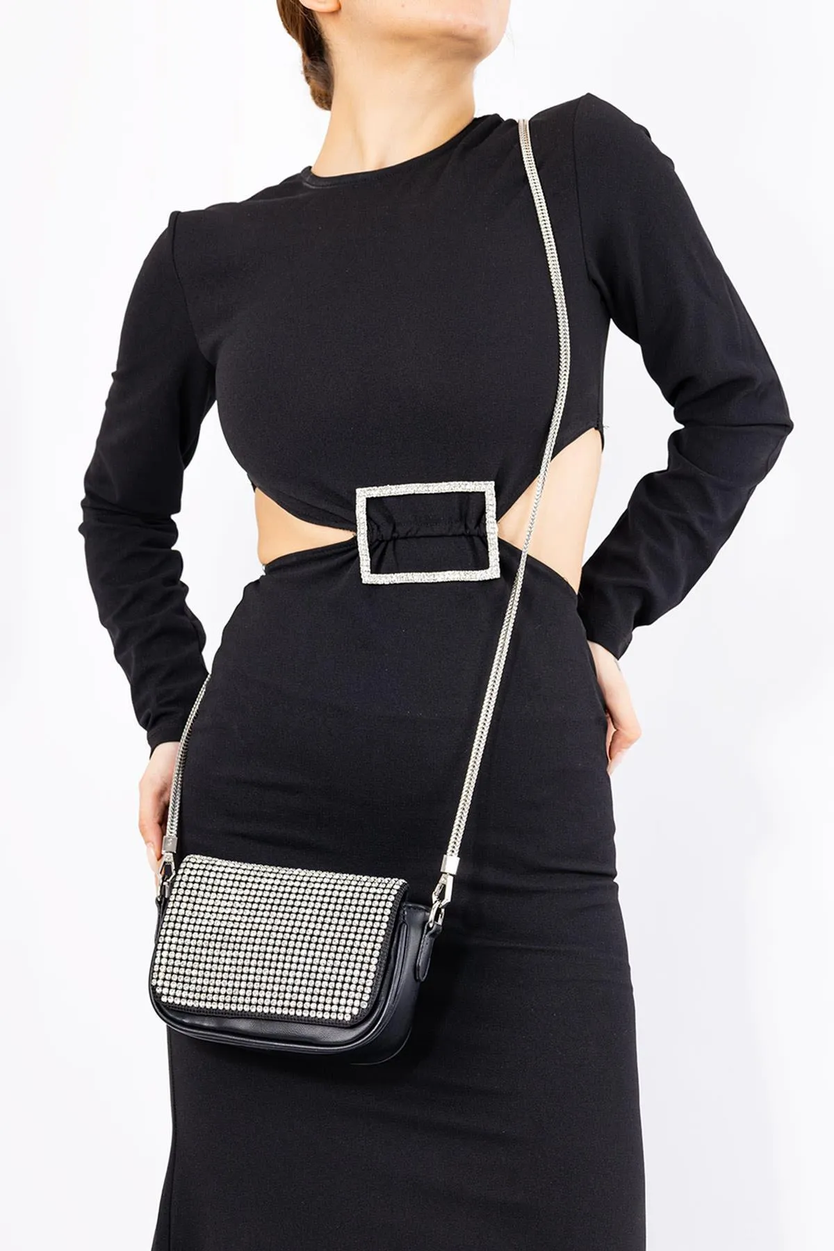 Getcho  Sanem Damen Abendtasche mit Kettenriemen und Steinstickerei