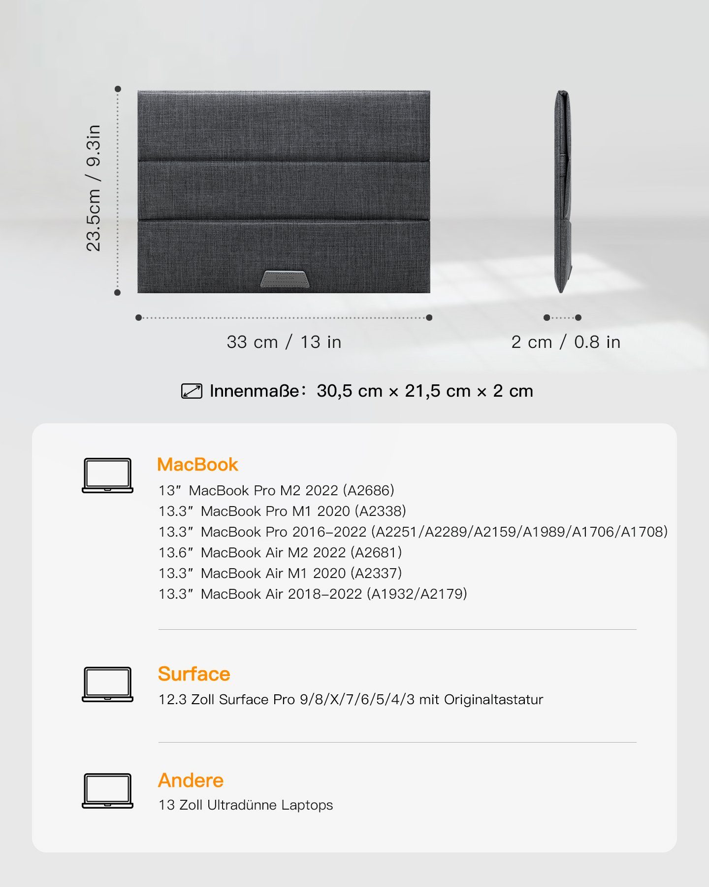 Inateck Laptop-Hülle 13 Zoll Laptop Tasche mit Standfunktion Zubehörtasche 33 cm (13 Zoll), klappbar