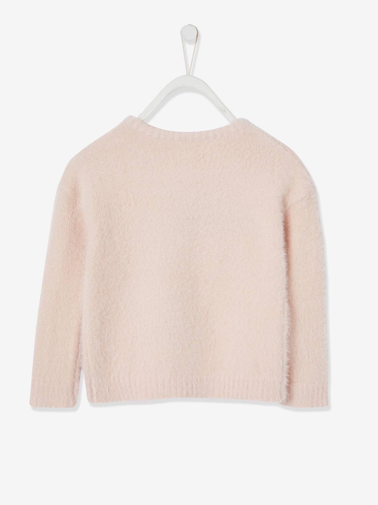 Pull à sequins motif jacquard fantaisie fille rose blush