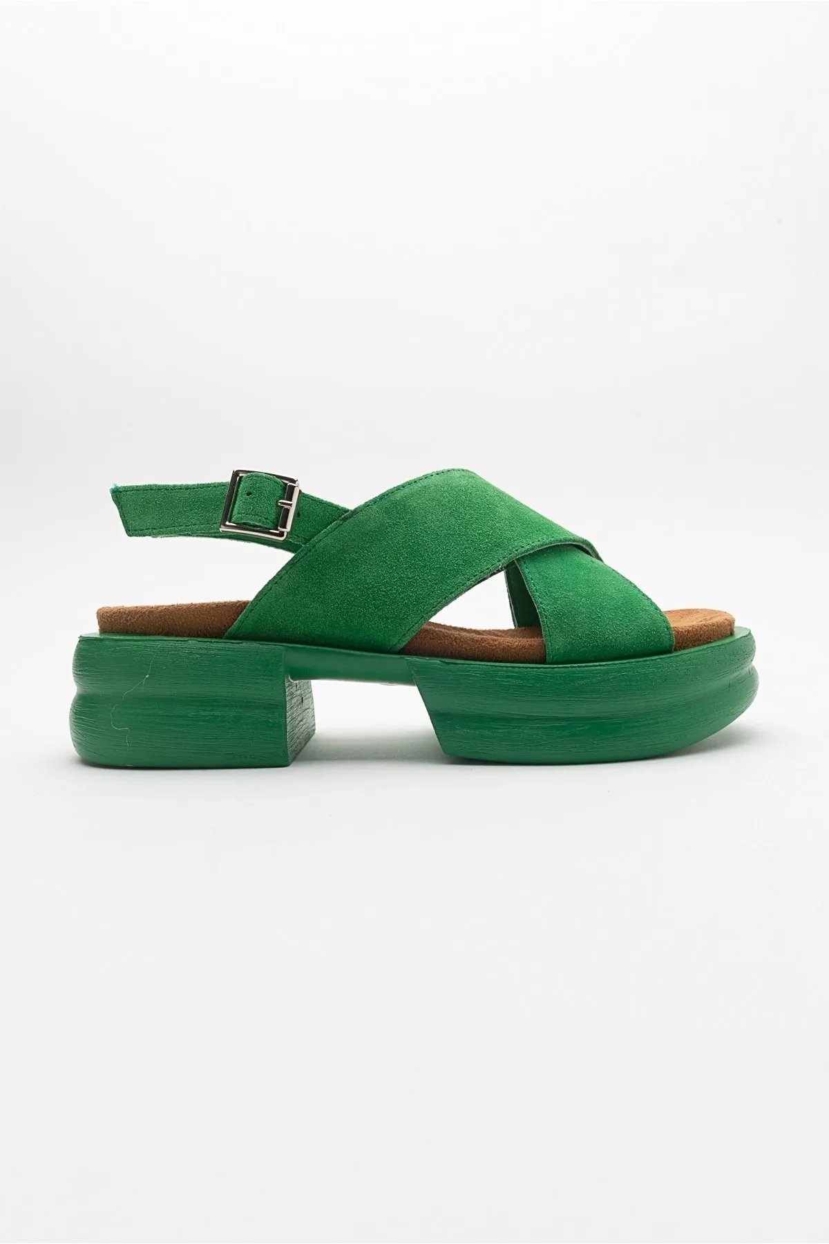 LuviShoes  Die meisten grünen Wildleder-Damensandalen aus echtem Leder