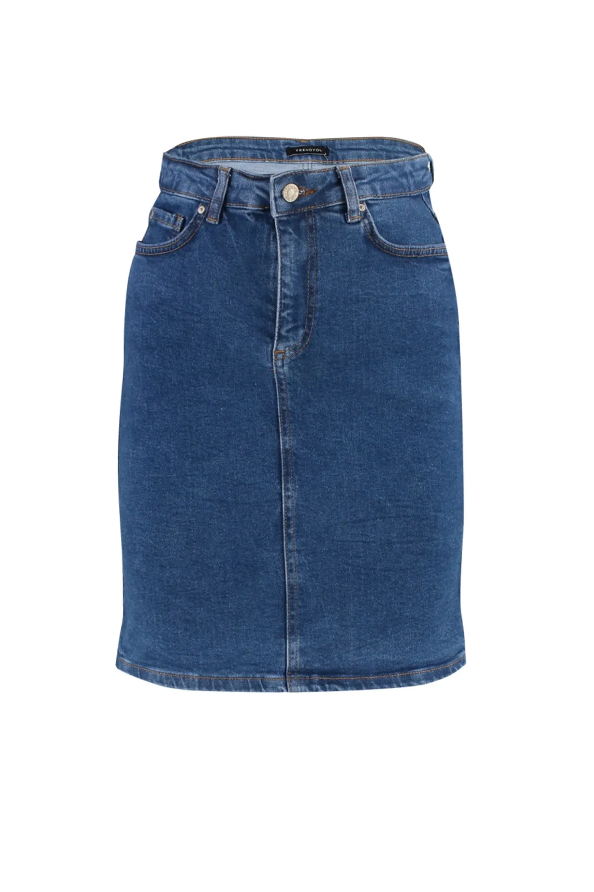 Trendyol Collection  Blauer Basic-Mini-Jeansrock mit hoher Taille TWOSS20ET0241