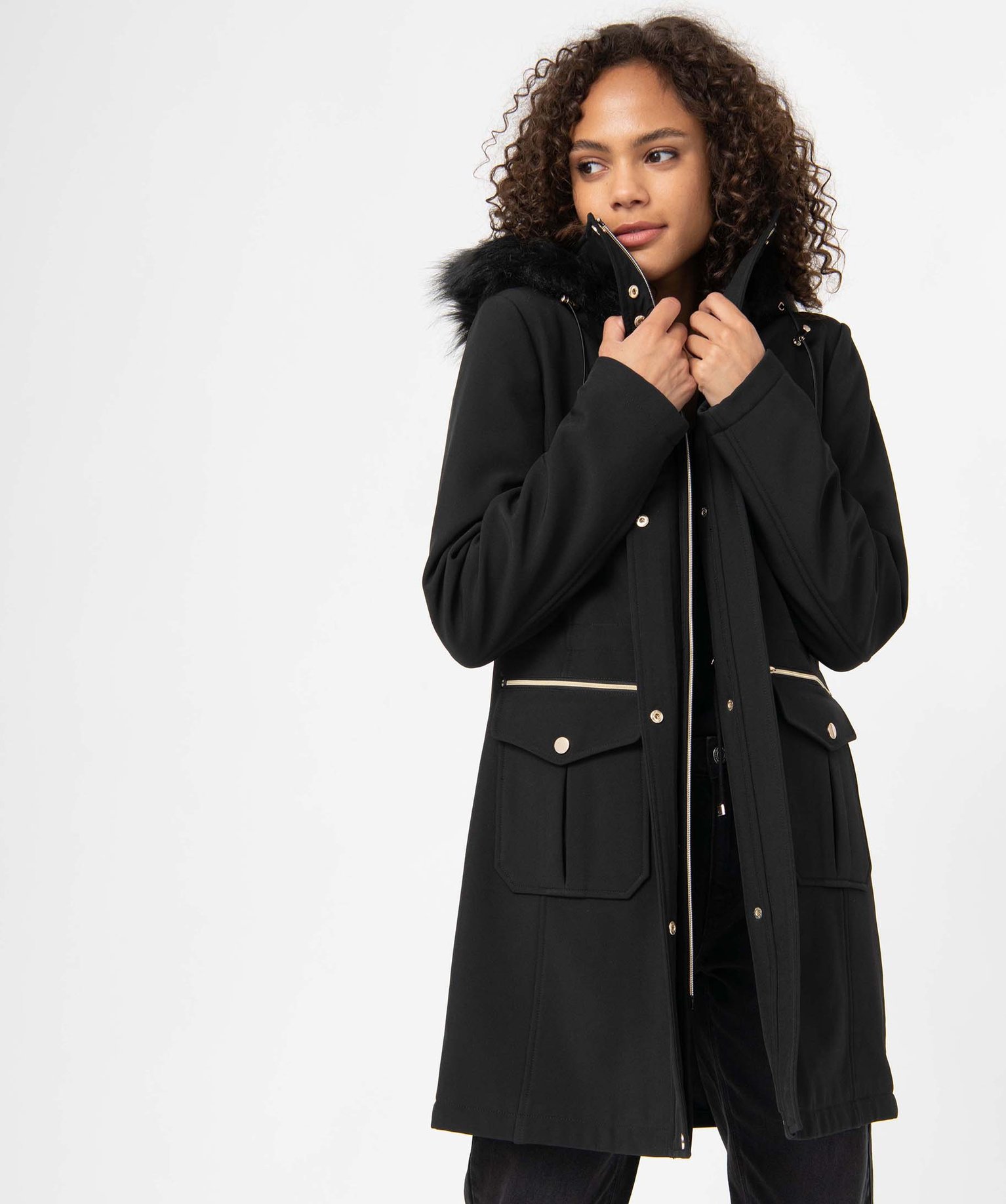Parka femme avec col montant et capuche noir | GEMO