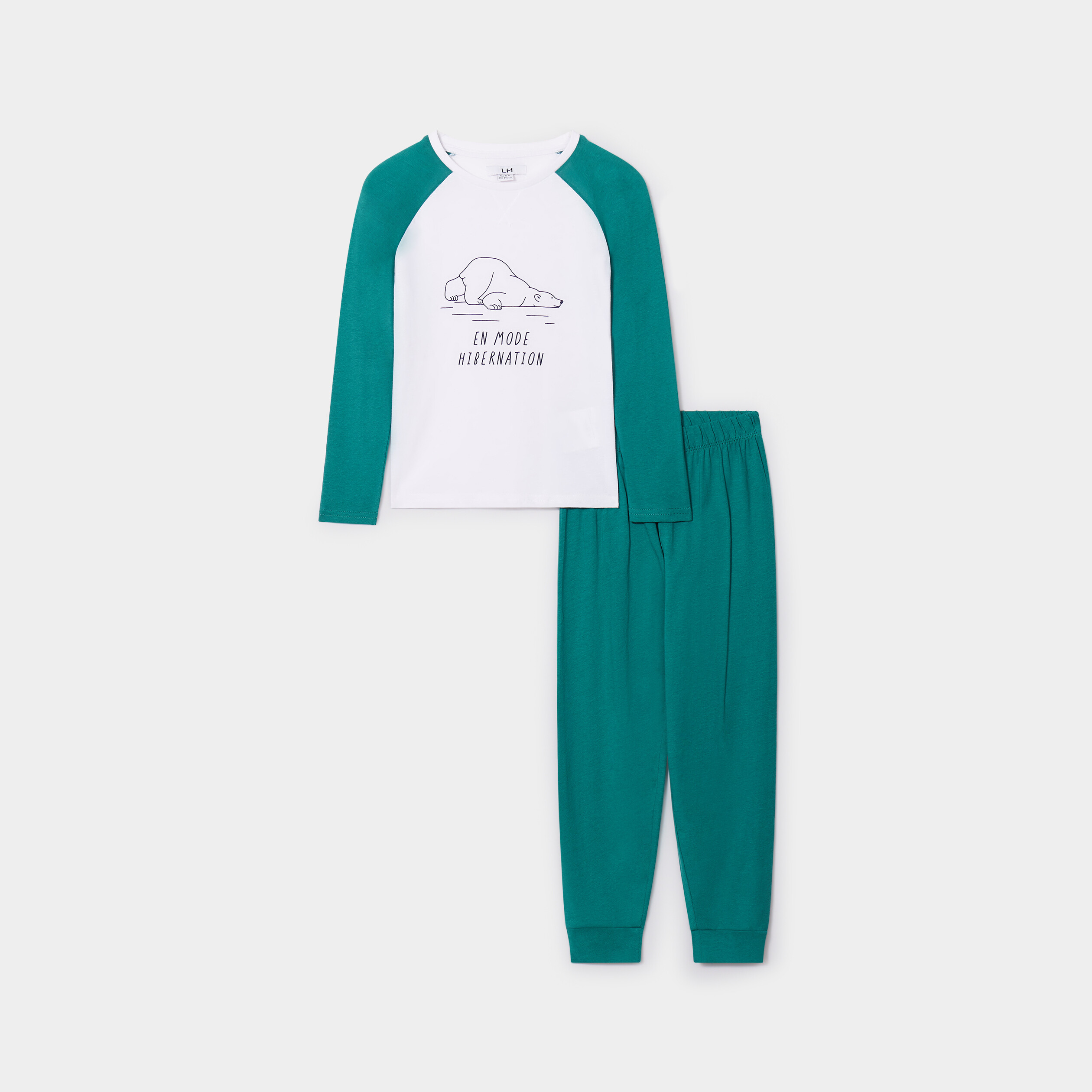 Ensemble pyjama pantalon coton vert émeraude garçon | La Halle