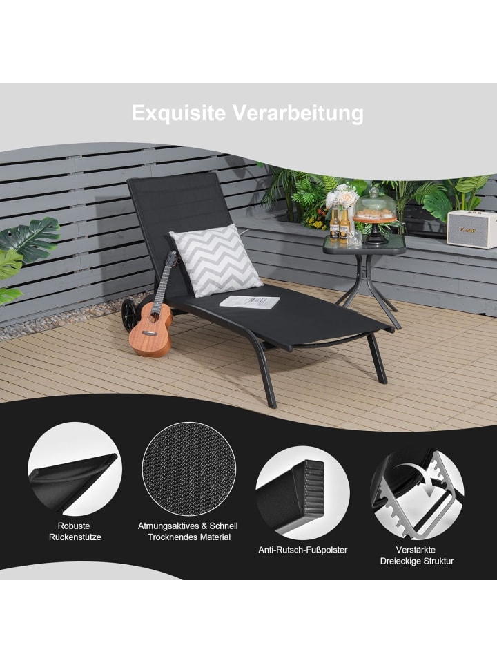 COSTWAY Sonnenliege mit Rollen in Schwarz günstig kaufen onesize