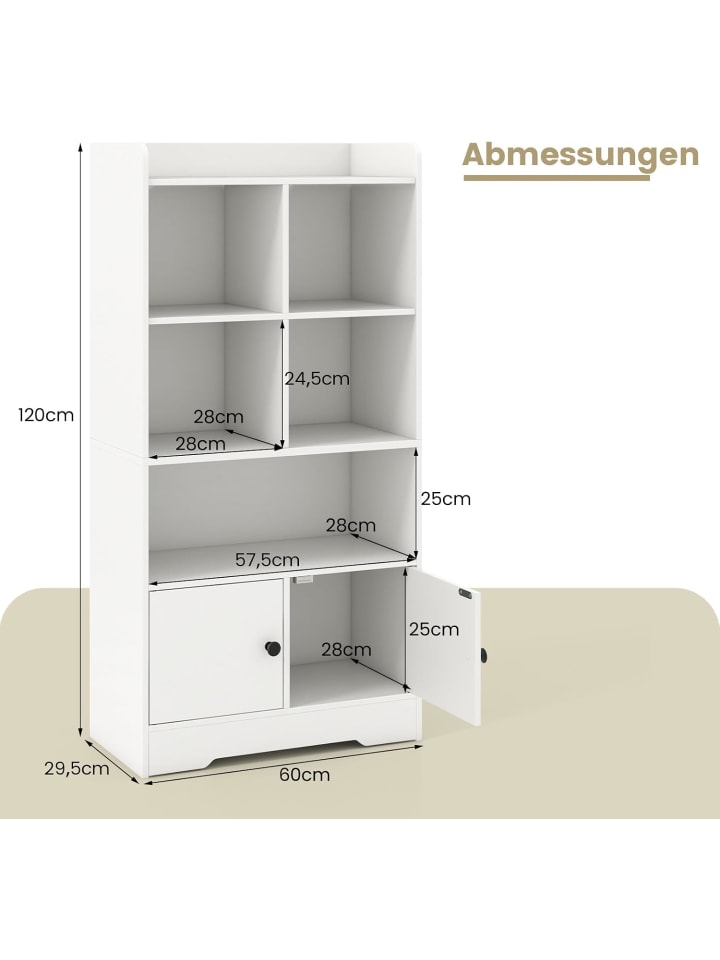 COSTWAY Bücherregal mit 2 Türen & 5 Fächern in Weiß günstig kaufen onesize