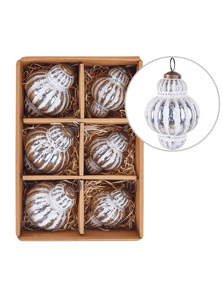 Beliani 6er-Set Weihnachtsbaumkugeln CREMEUX in Silber/Weiß günstig kaufen onesize