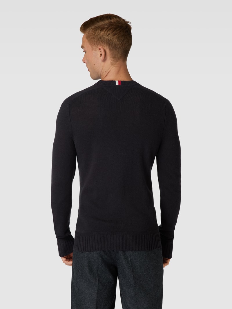 Strickpullover mit Label-Stitching Modell 'MERINO' in schwarz