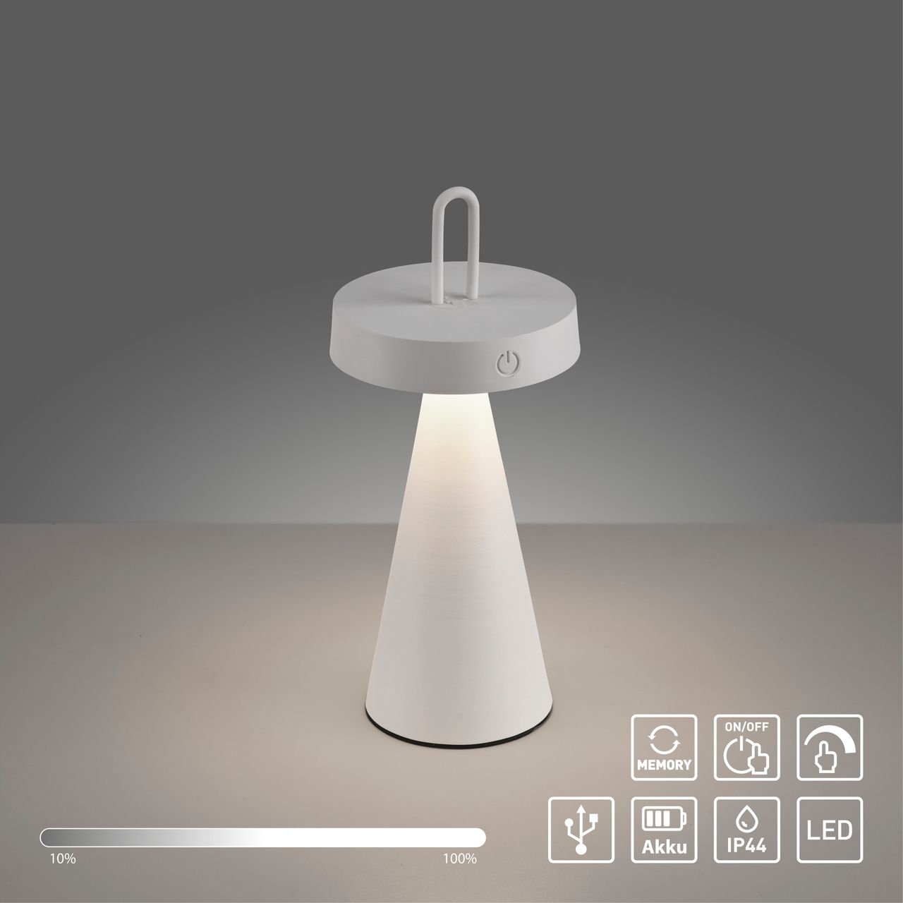 JUST LIGHT Akku Tischleuchte ALWA, 1x LED-Board/1,50Watt/2700Kelvin, IP44, Weiss