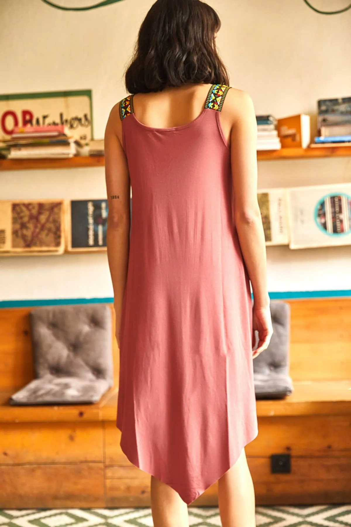 Olalook  Dusty Rose Ethnisches asymmetrisches Trägerkleid für Damen ELB-19000612
