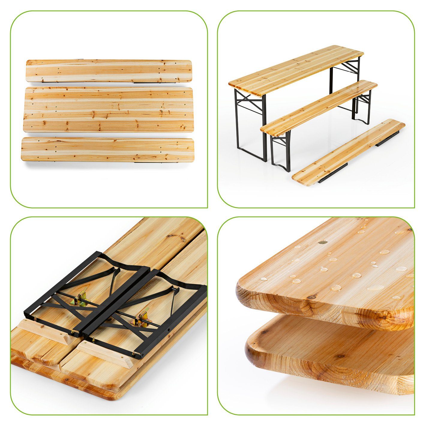 EASYmaxx Bierzeltgarnitur Set (1 Tisch & 2 Bänken) 170cm holzfarben/schwarz, (3-tlg)