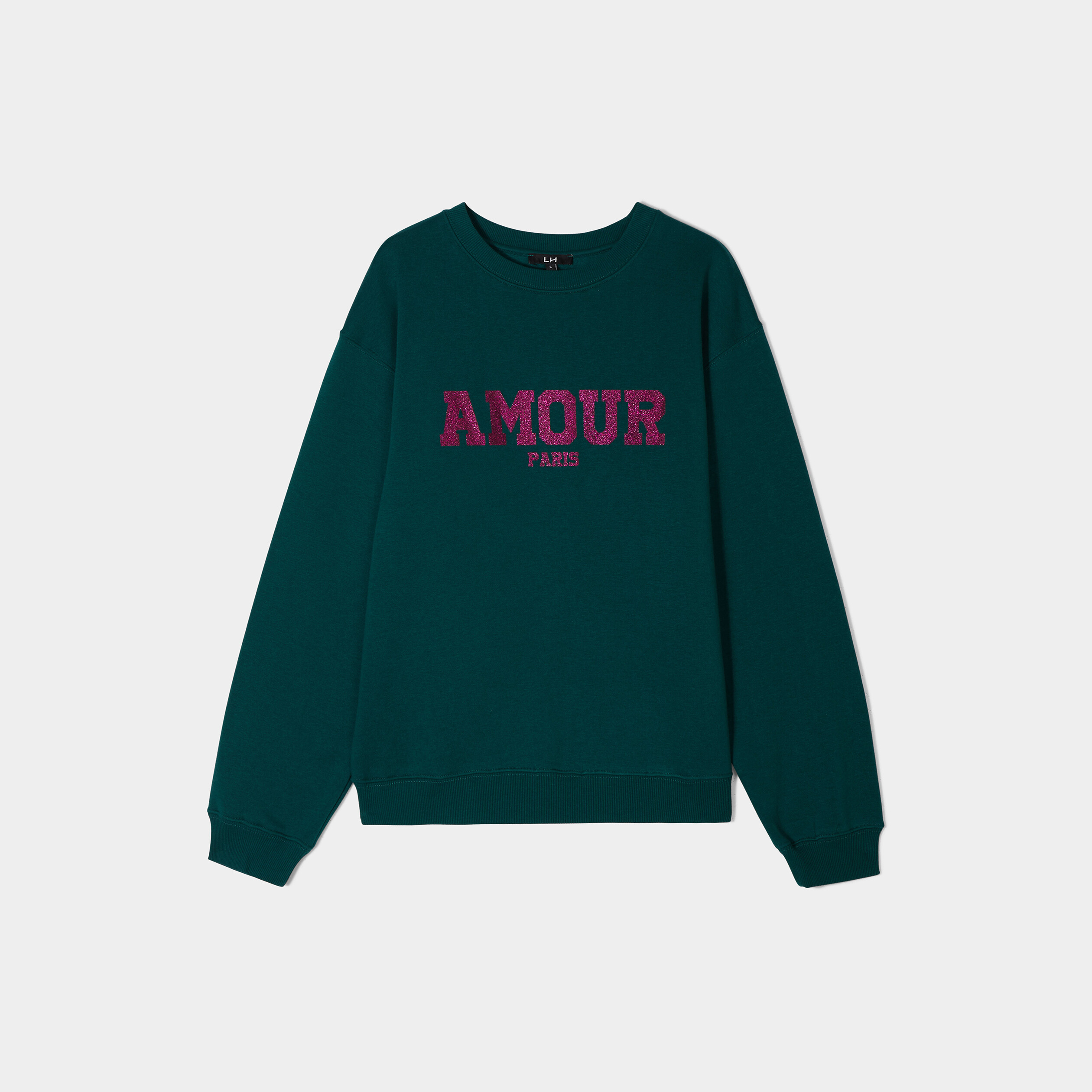 Sweat col rond à paillettes vert foncé femme | La Halle