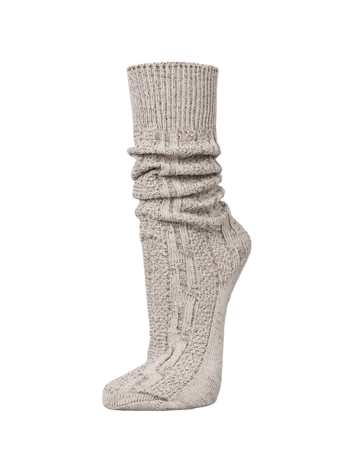 PAULGOS Trachtensocken Kniestrümpfe mit Zopfmuster in Beige günstig kaufen