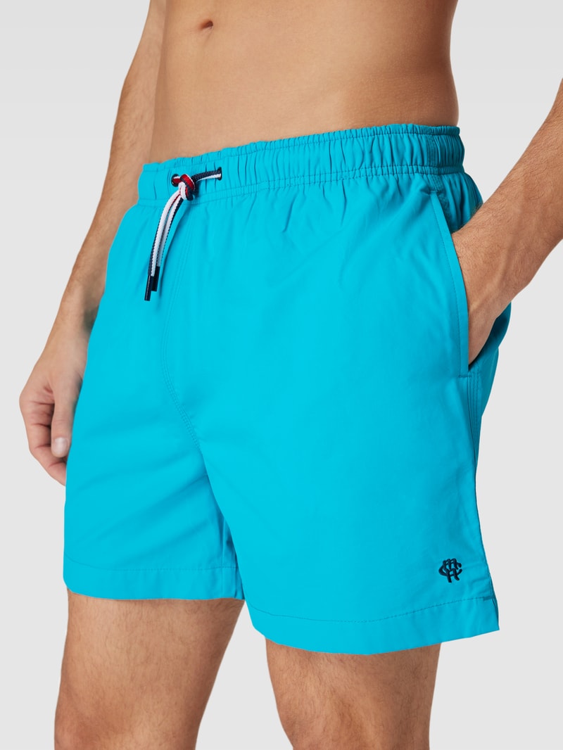 Badehose mit Label-Stitching Modell 'Gregory' in türkis