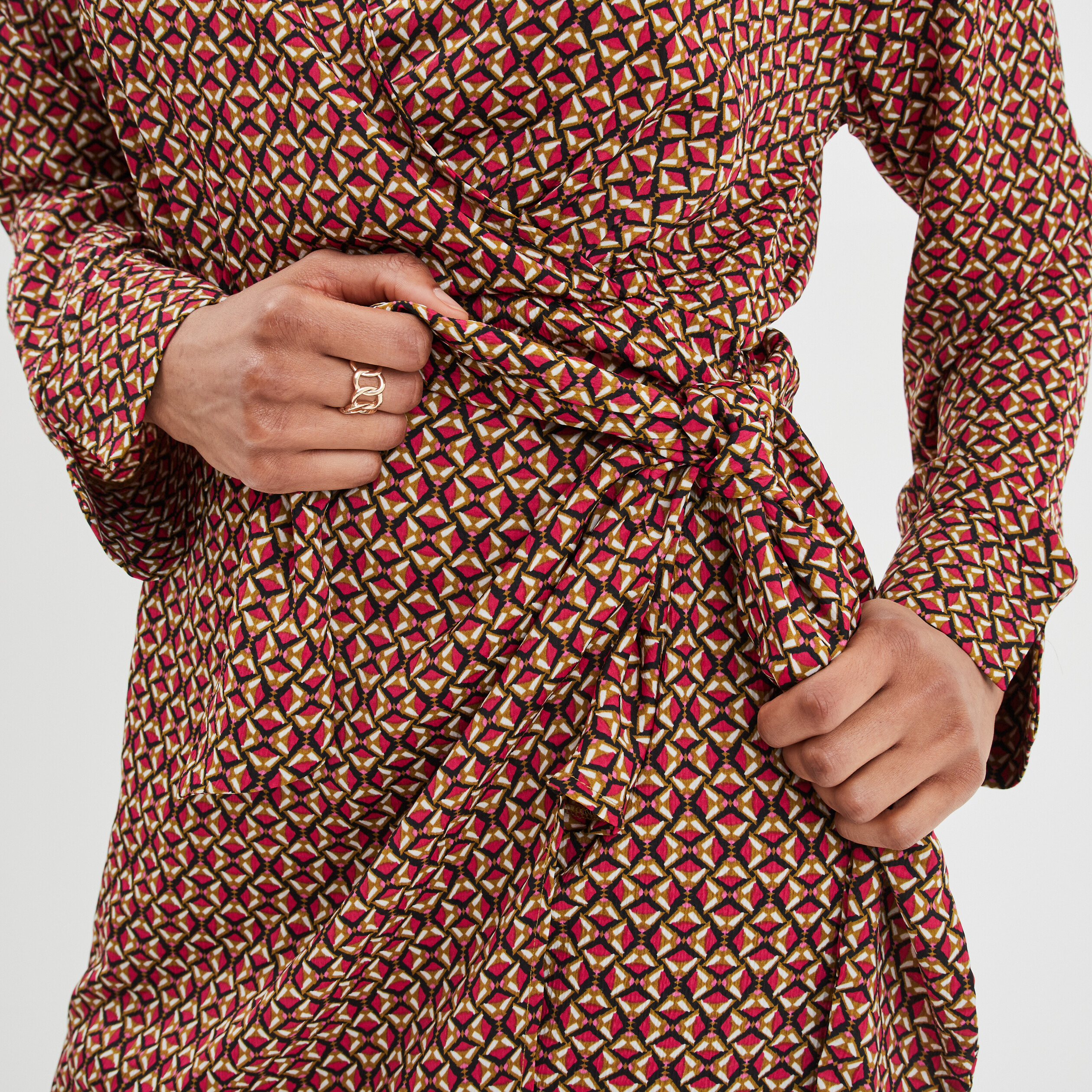 Robe col cache-coeur avec noeud rose fushia femme | La Halle