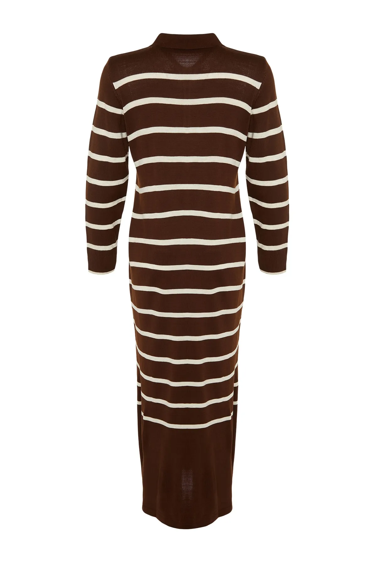 Trendyol Modest  Braunes gestreiftes Strickkleid mit Polokragen TCTAW22EB02122