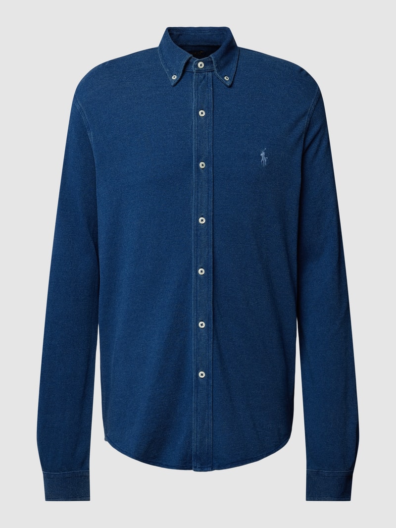 Slim Fit Freizeithemd mit Button-Down-Kragen in dunkelblau