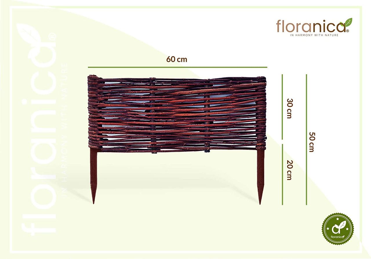 Pemicont Floranica Beeteinfassung aus Weide Weidenzaun 1 Stück 30cm x 60cm Rasenkante Gartenzaun Beetzaun Beetabgrenzung Holz