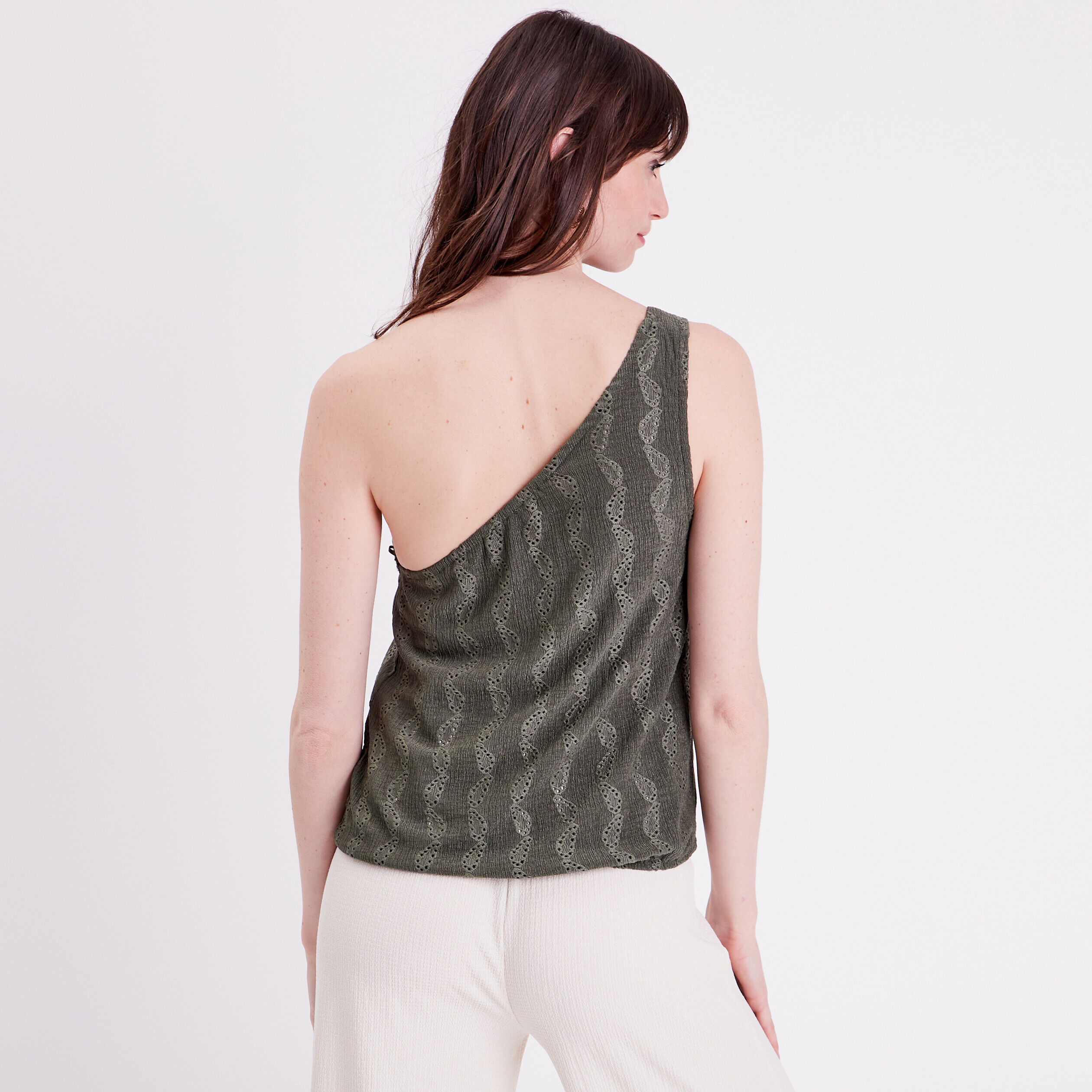 Débardeur asymétrique brodé vert foncé femme | Cache Cache