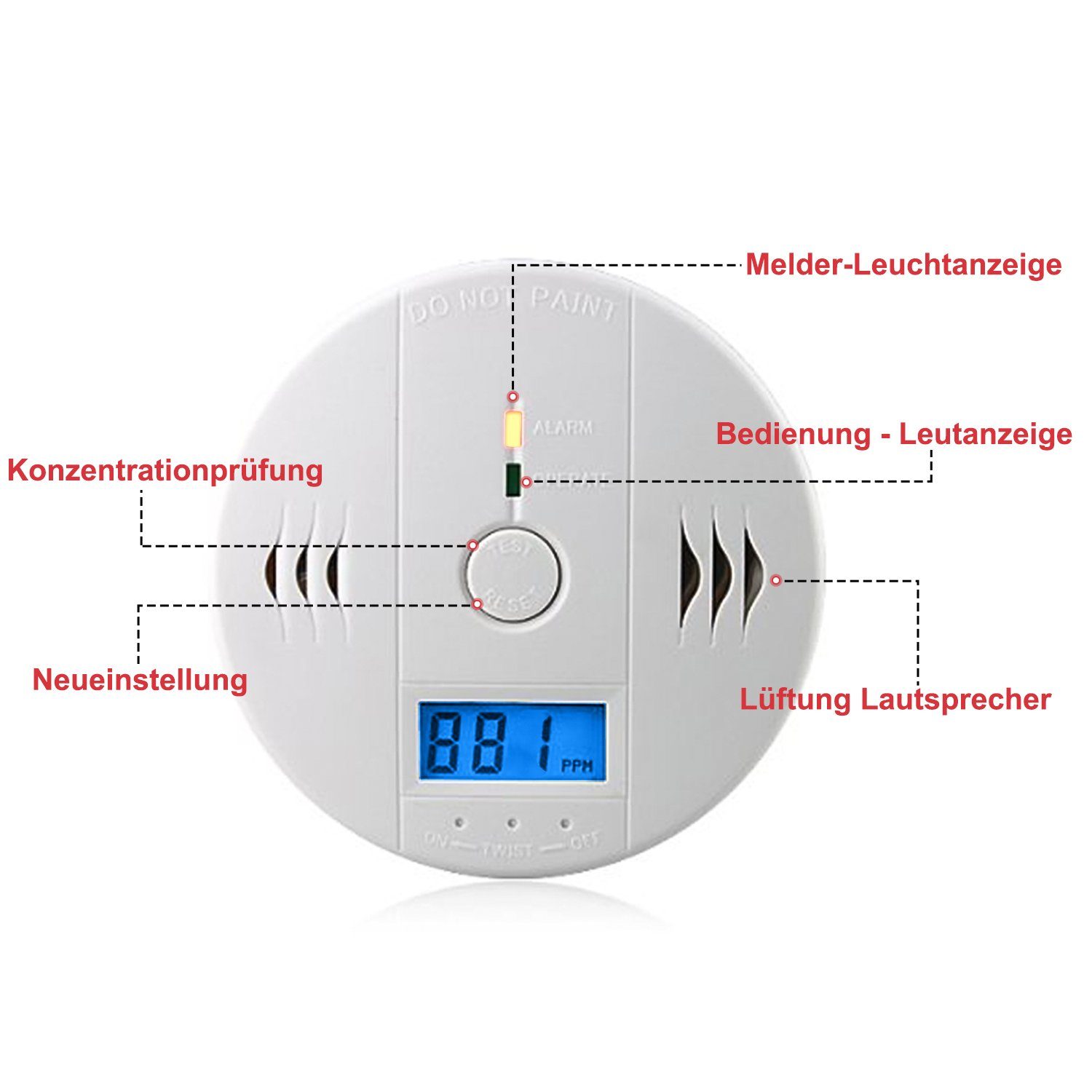 TolleTour CO Melder 5er set Feuermelder Gasmelder Geschäft Detektor Rauchmelder (Detektor Brandmelder Empfangsbereichen Kohlenmonoxid, einfache installation)