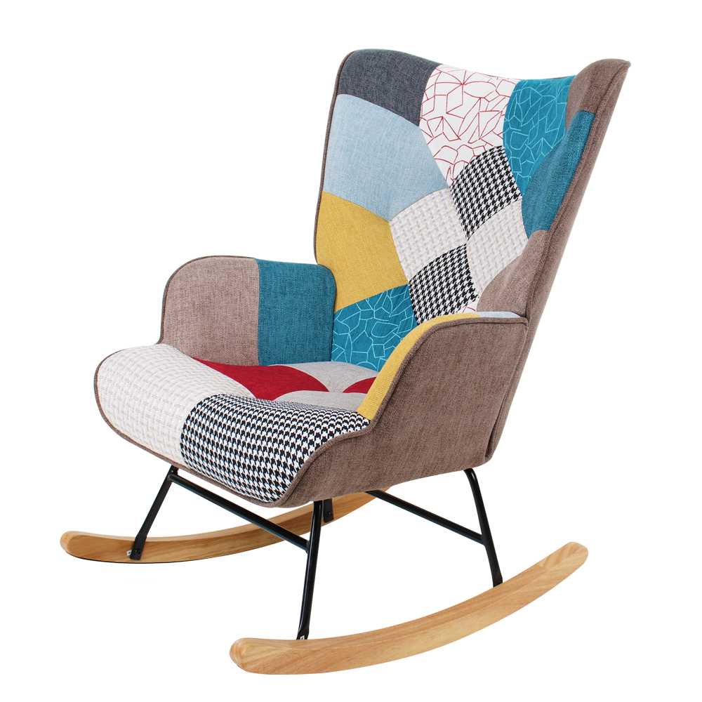 Better Home Skandinavischer Schaukelstuhl Schwingsessel Akzentstuhl CHESTER bis 120 kg, Stoffbezug Patchwork bunt
