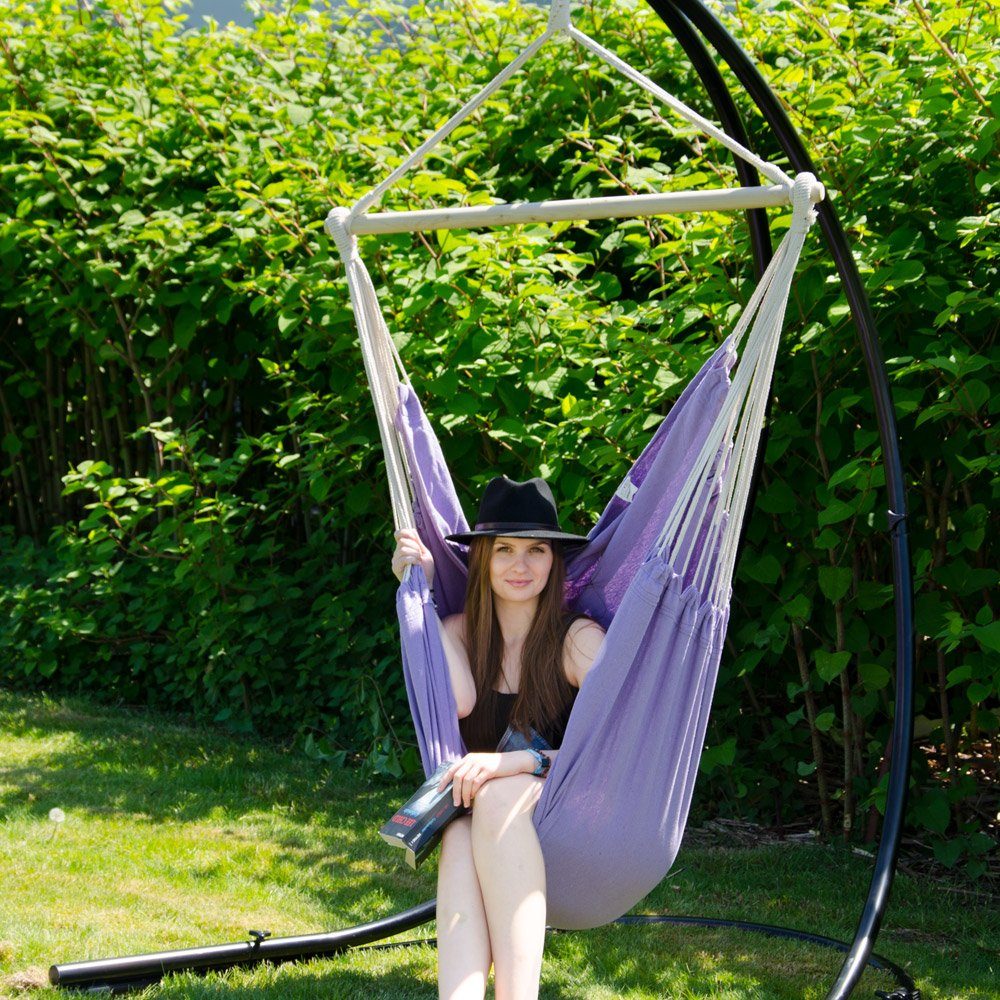 AMANKA Hängematte XXL Hängesessel Spreizstab mit Abrutschschutz, 185x130cm bis 150 kg Flieder