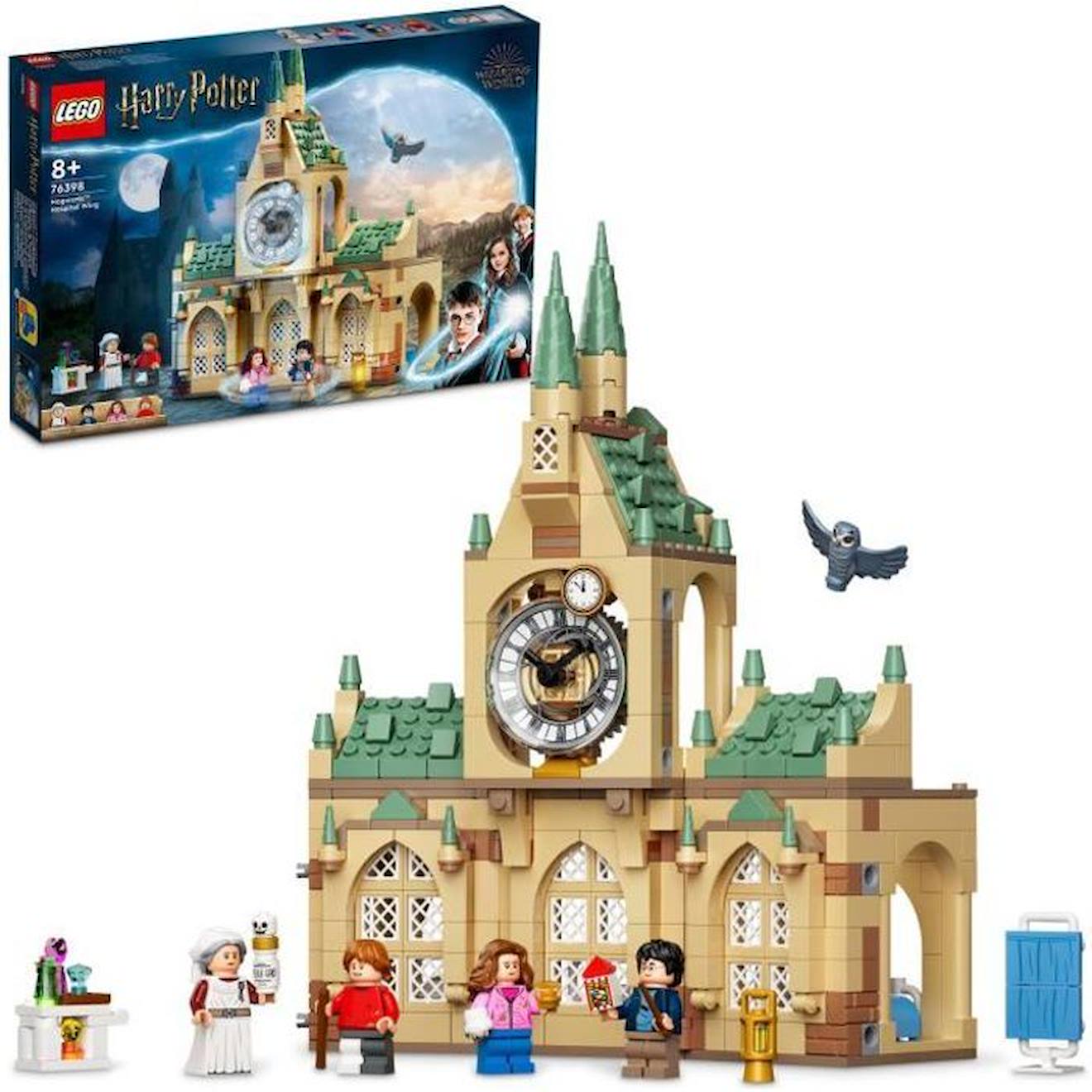 LEGO 76398 Harry Potter L’Infirmerie De Poudlard, Jouet Château et Tour de l'Horloge, Figurine Harry, Hermione, Ron, Enfants 8 Ans marron