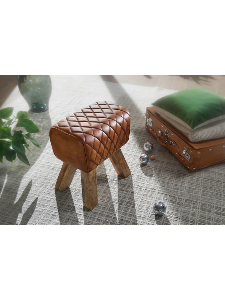 KADIMA DESIGN Sitzhocker Echtleder / Massivholz 40x48x27 cm Modern Fußhocker, günstig kaufen onesize