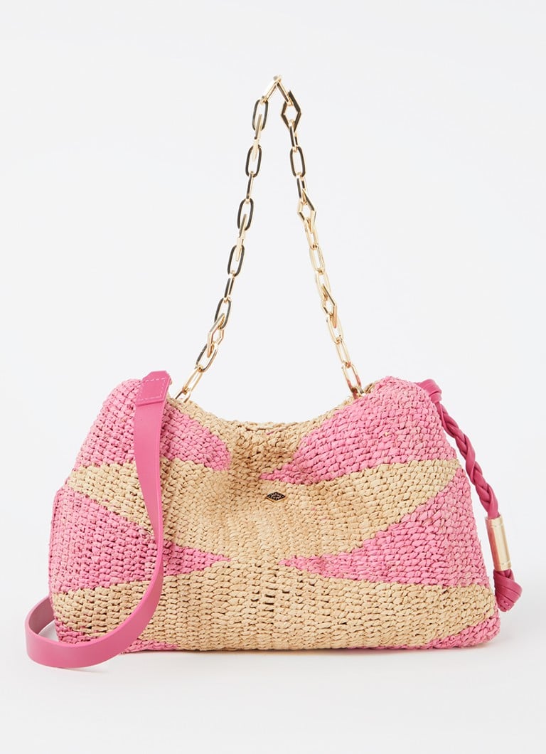 ba&sh June torba za rame od rafije s kožnim detaljima