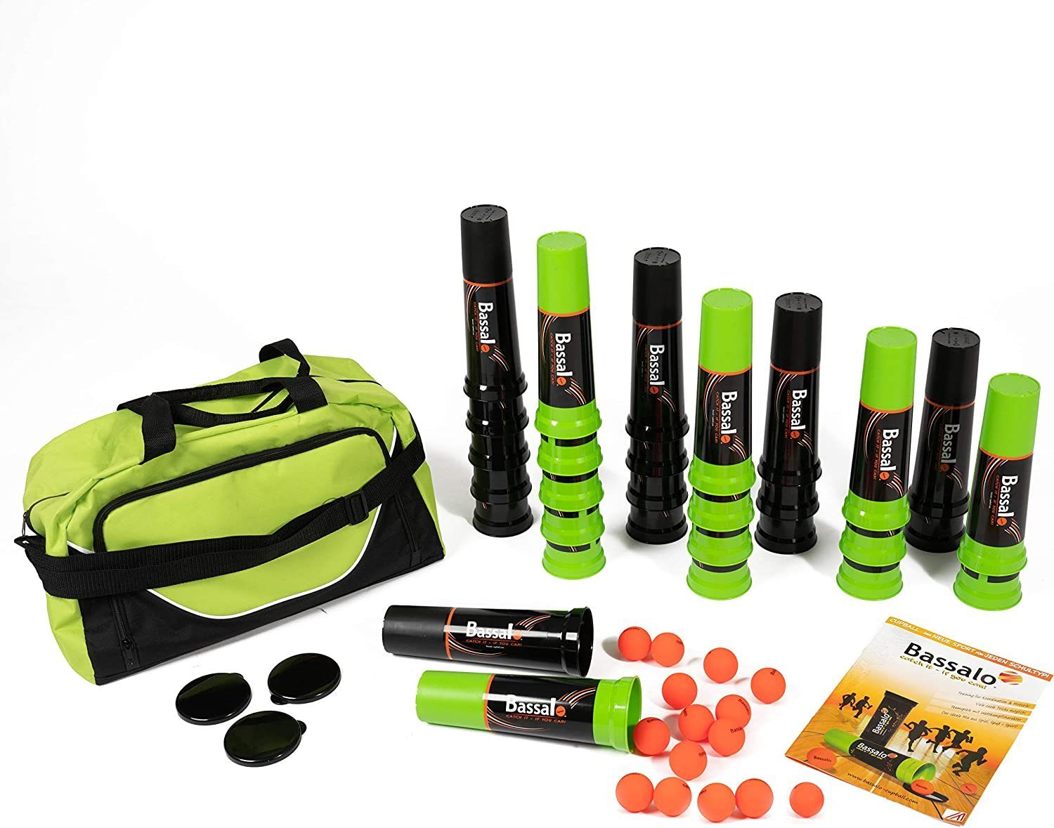 Bassalo Spielball Cupball 30er Set Sport-Spiel für Schulklassen - 30 Becher, 15 Bälle - (Set, 30 Personen), Outdoor und Indoor, Made in Germany