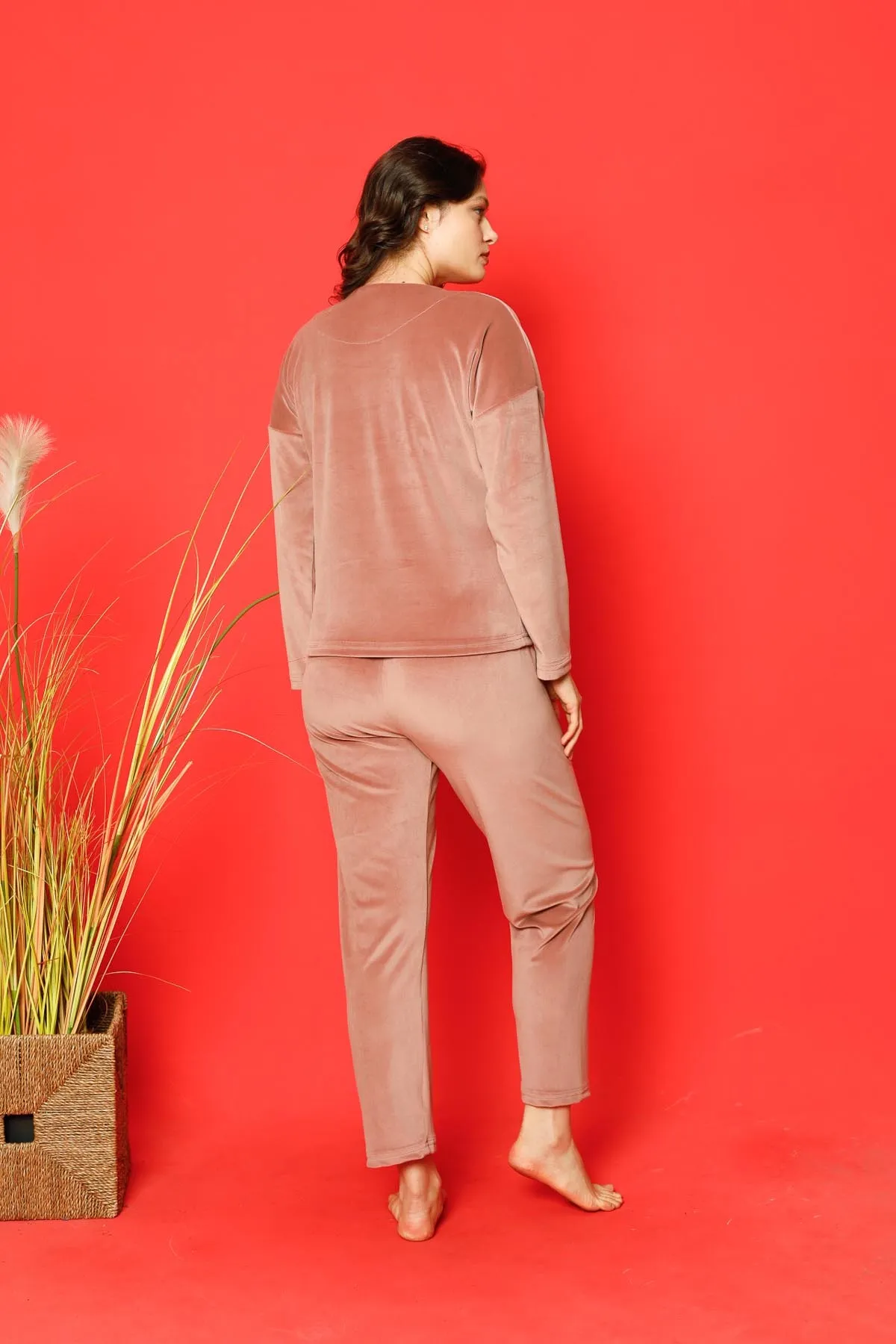 AHENGİM  Damen-Pyjama-Set aus französischem Samt, Cannes-Pyjama mit geprägten Beinen, für den Winter, saisonal, W205212287