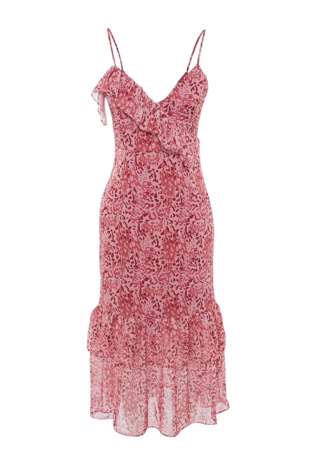 Trendyol Collection  Mehrfarbiges, zweireihiges, gefüttertes Chiffon-bedrucktes, elegantes Abendkleid TPRSS23EL00170