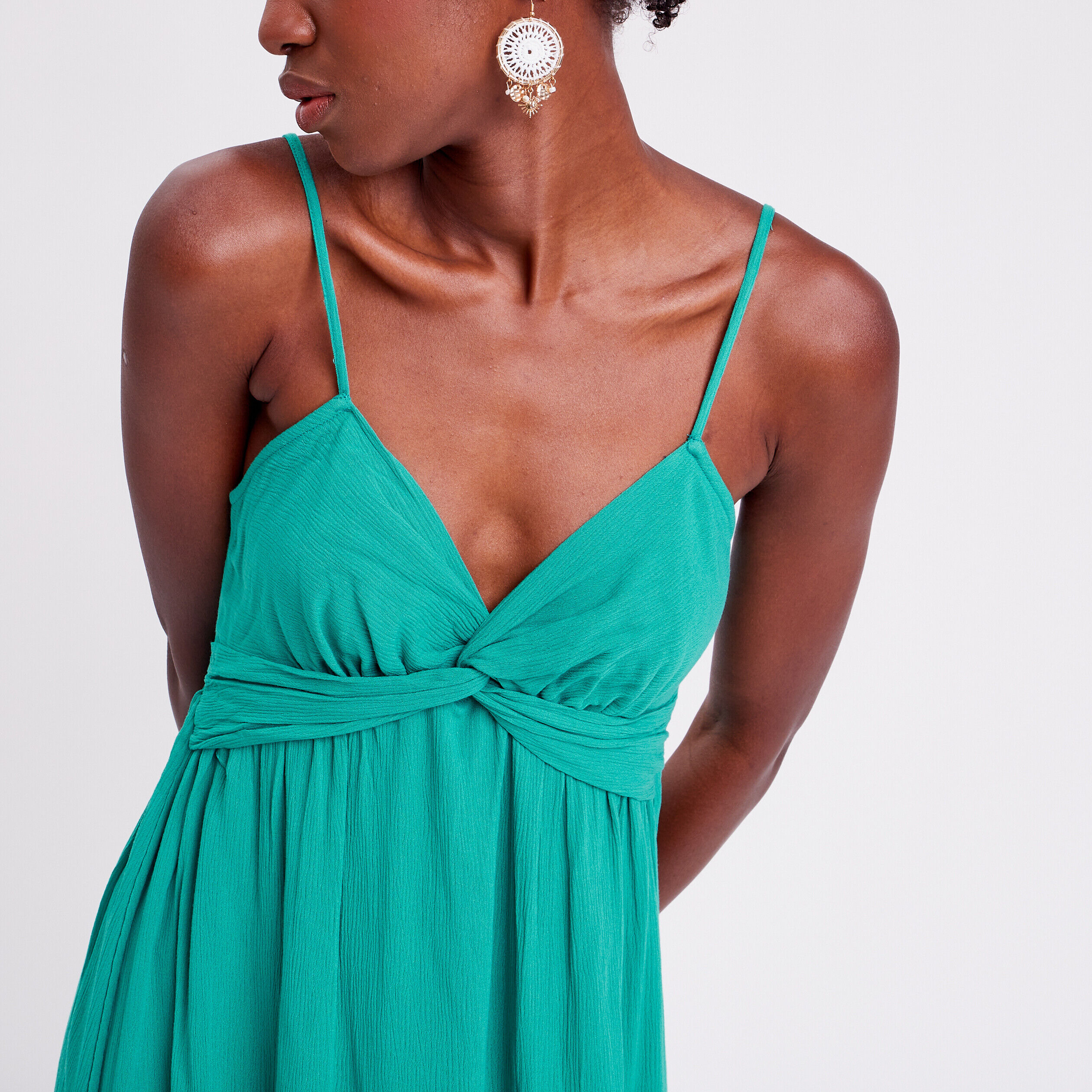 Robe longue évasée vert femme | Cache Cache