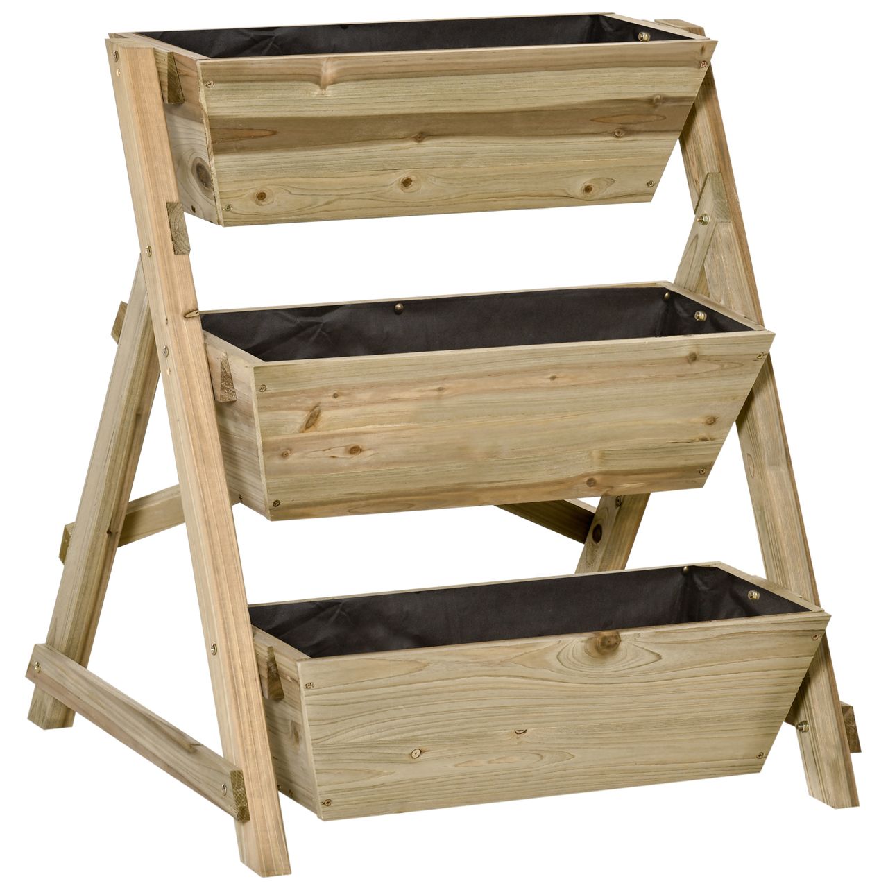 Outsunny Hochbeet Holz Blumenleiter mit 3 Ablagen Pflanzentreppe Natur