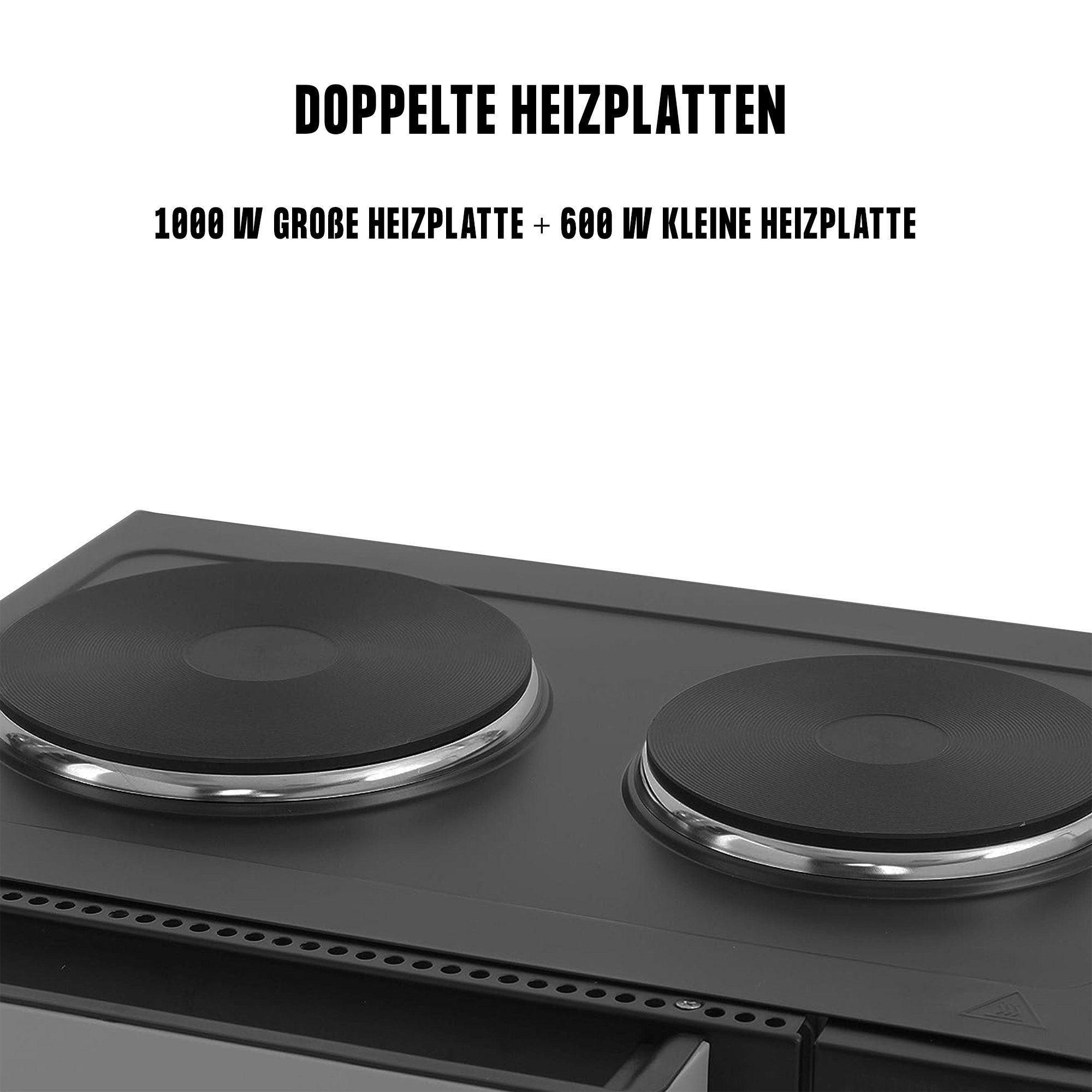 KB Elements Minibackofen ELK45V2, 45 Liter, 3200 Watt. 2x Kochplatten, Konvektionsgebläse