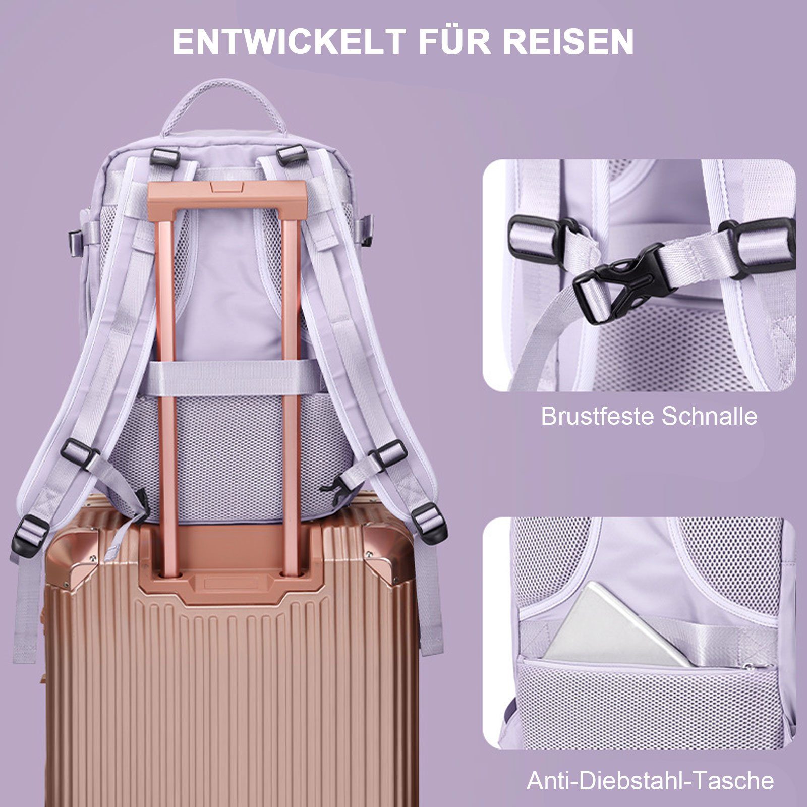 OKWISH Reiserucksack Freizeitrucksack Sportrucksack Reisen Rucksack Sporttasche Rucksäcke (Notebook Laptop Tasche Schule Uni Rucksack Handgepäck, Reisenrucksack, mit Schuhfach und Nasstasche, mit USB-Ladeanschluss), Schulrucksack Schultasche Weekende