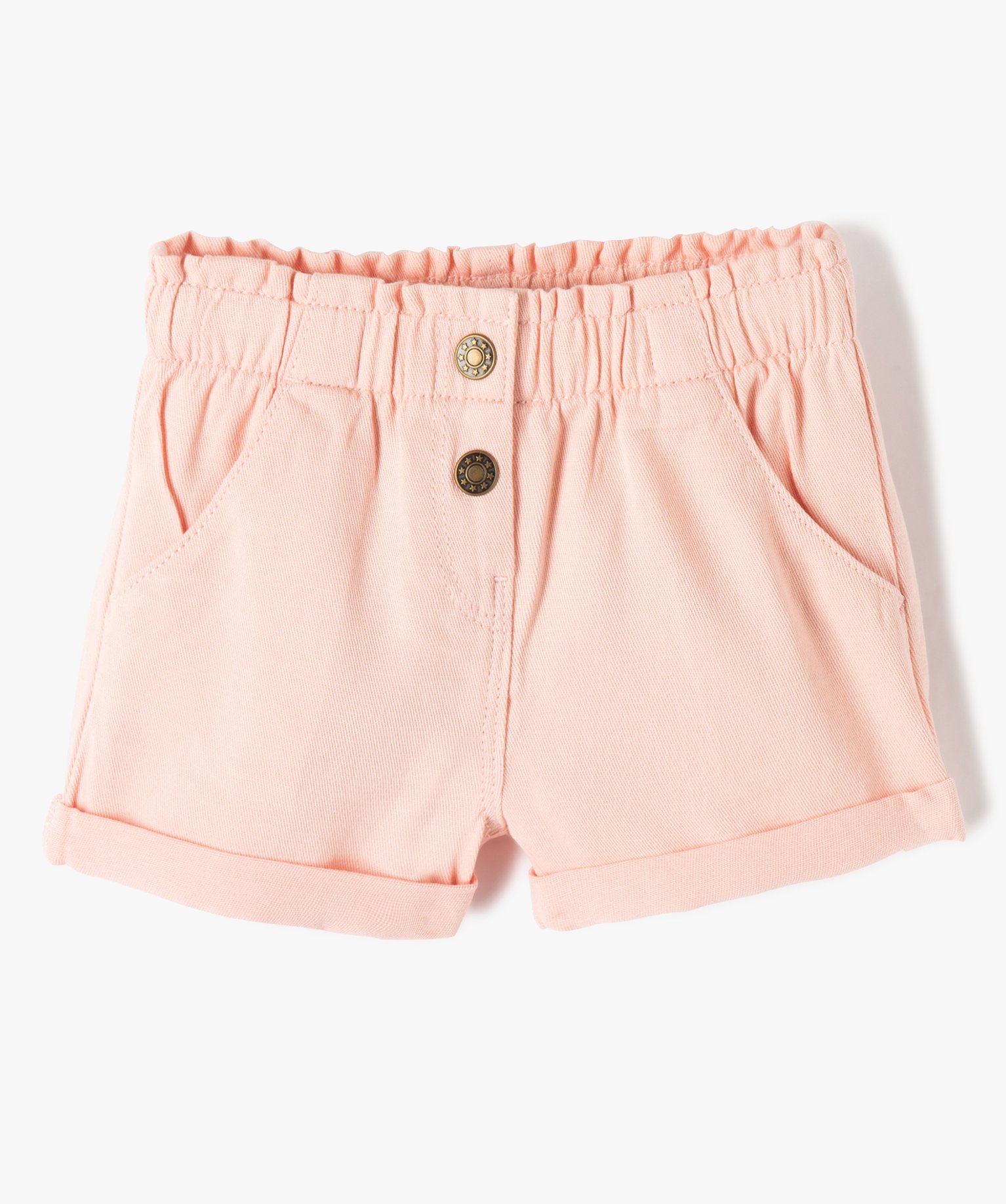 Short bébé fille uni avec ceinture élastiquée rose | GEMO