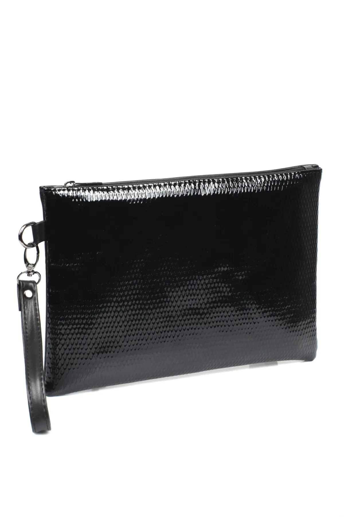 Capone Outfitters  Capone Damen-Clutch aus Lackleder mit Schlangenmuster, Paris, Schwarz