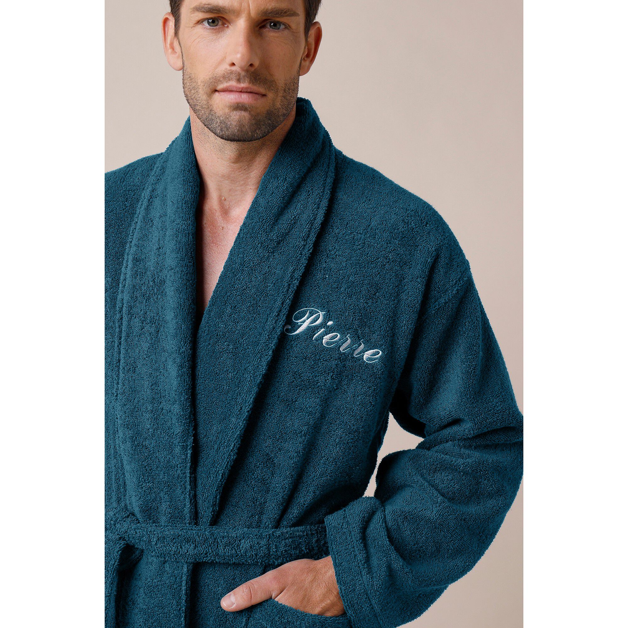 Peignoir mixte adulte éponge bouclette col châle personnalisable