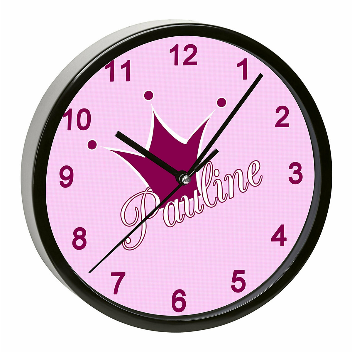 Kinder Wanduhr personalisiert mit Name Krone rosa