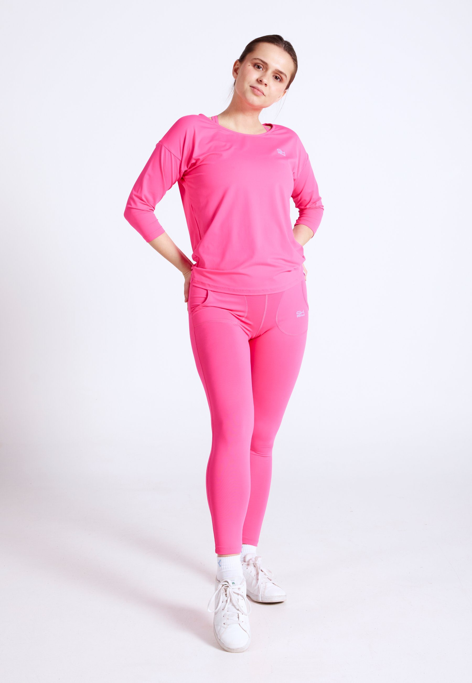 SPORTKIND Funktionsshirt Tennis 3/4 Loose Fit Shirt Mädchen & Damen hibiscus pink