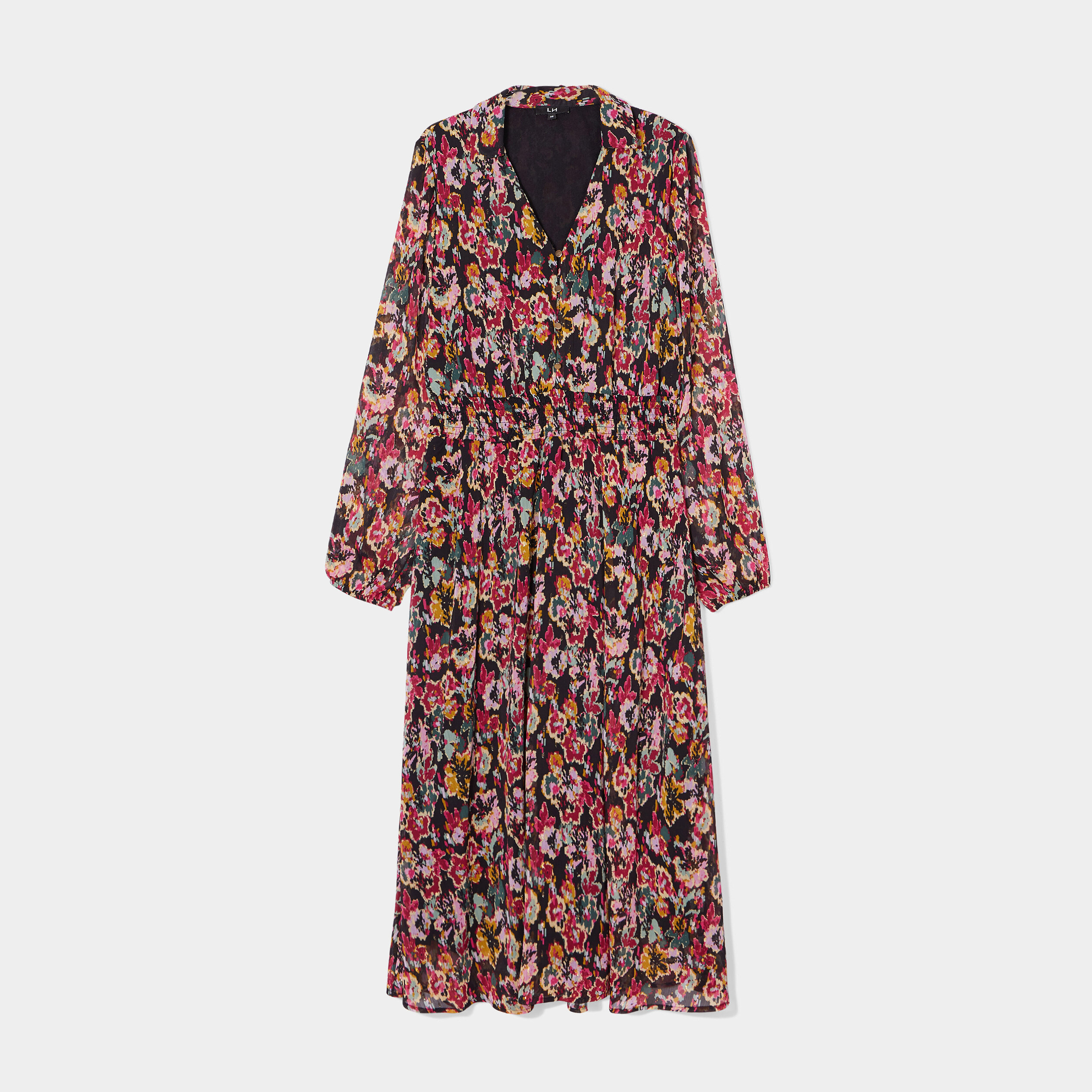 Robe longue taille smockée noir femme | La Halle