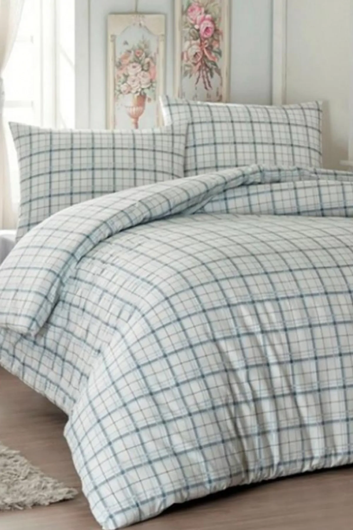 Çeyiz Diyarı  Einzelnes Plaid-Bettbezug-Set – Grau