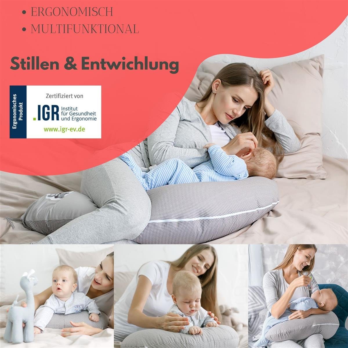 SEI Design Stillkissen Seitenschläferkissen Babynestchen Kuschelnest XXL, Schwangerschaftskissen mit Bezug, Bezug 100% Baumwolle