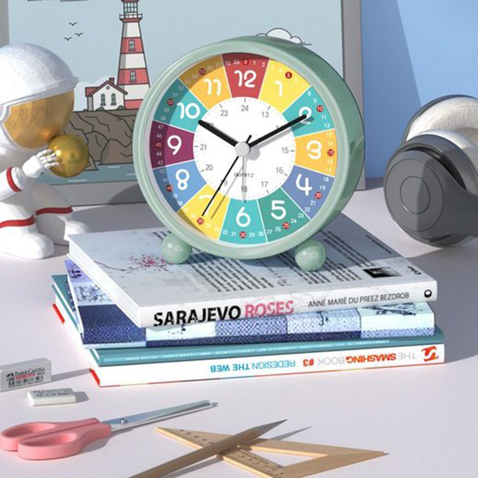 TWSOUL Kinderwecker Drei-Zoll-Kinderwecker stumm, Cartoon Uhr buntes Zifferblatt