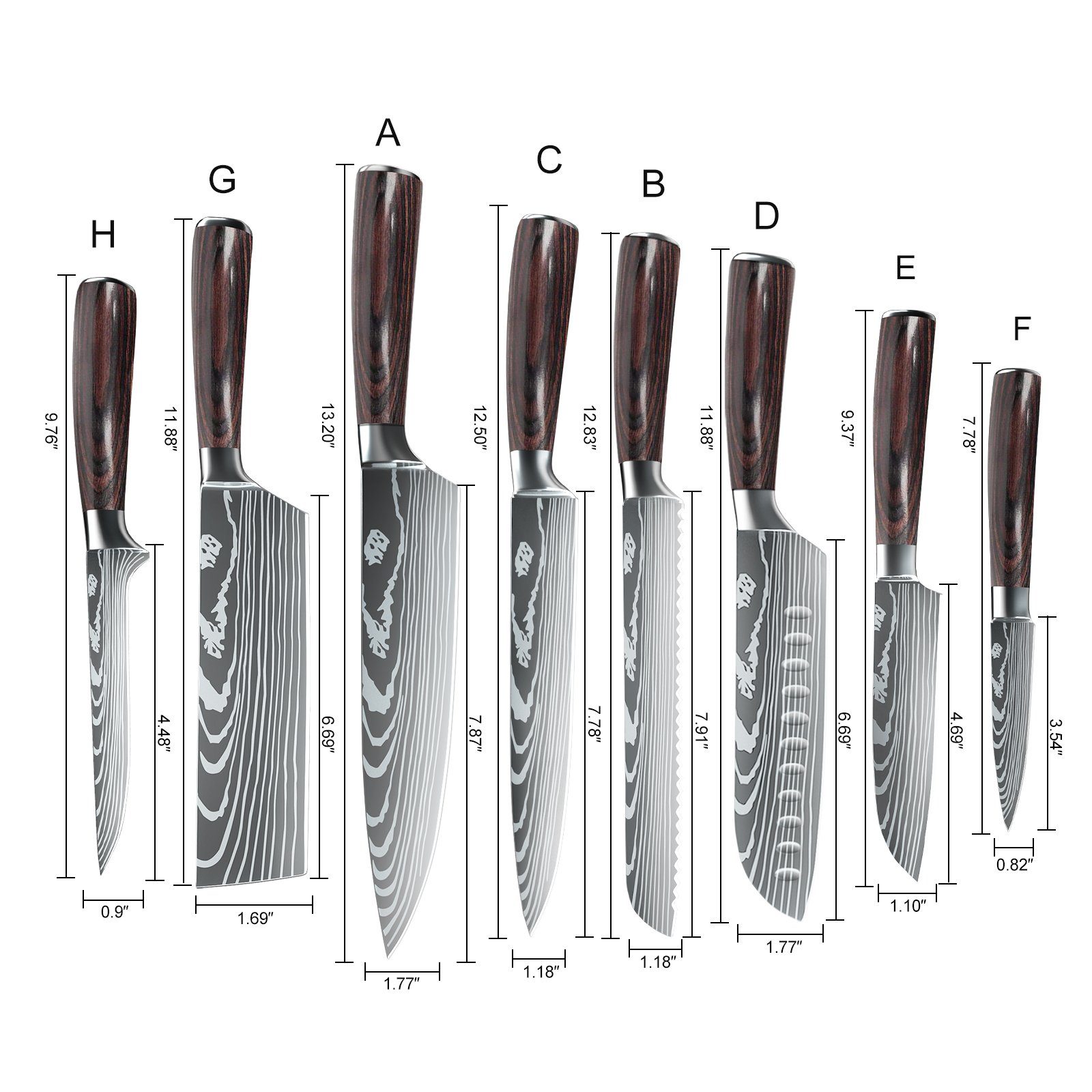 MDHAND Messer-Set Asiatisches Messerset Küchenmesser Set Premium (8-tlg), für Haus und Restaurant Kochen