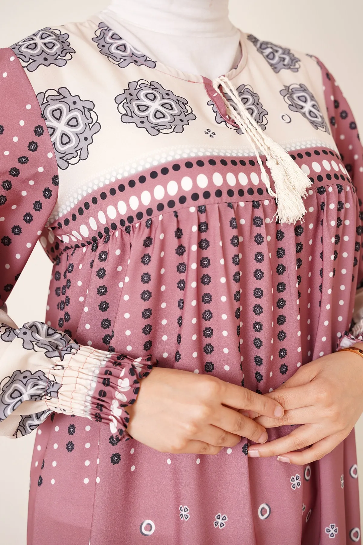 Bigdart  2175 Gemustertes Hijab-Kleid in voller Länge – Dusty Rose